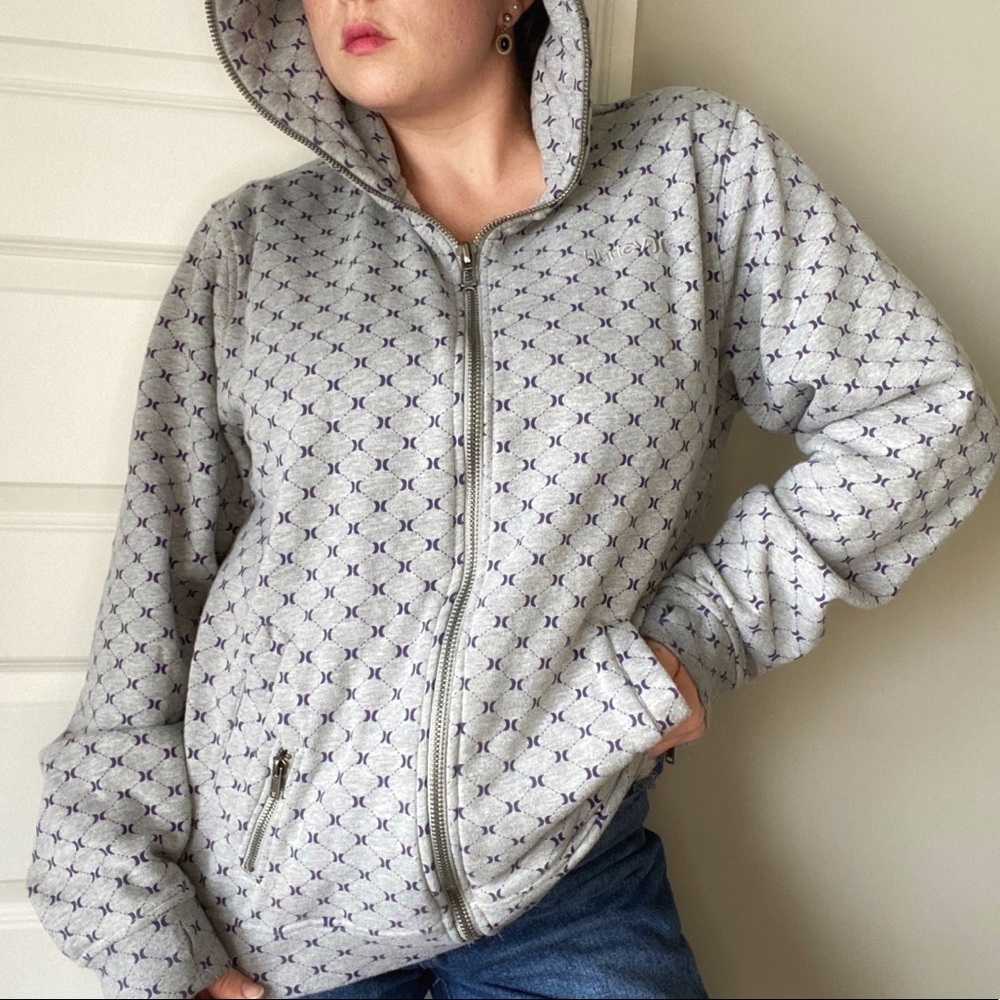 Hurley grey & purple zip up hoodie